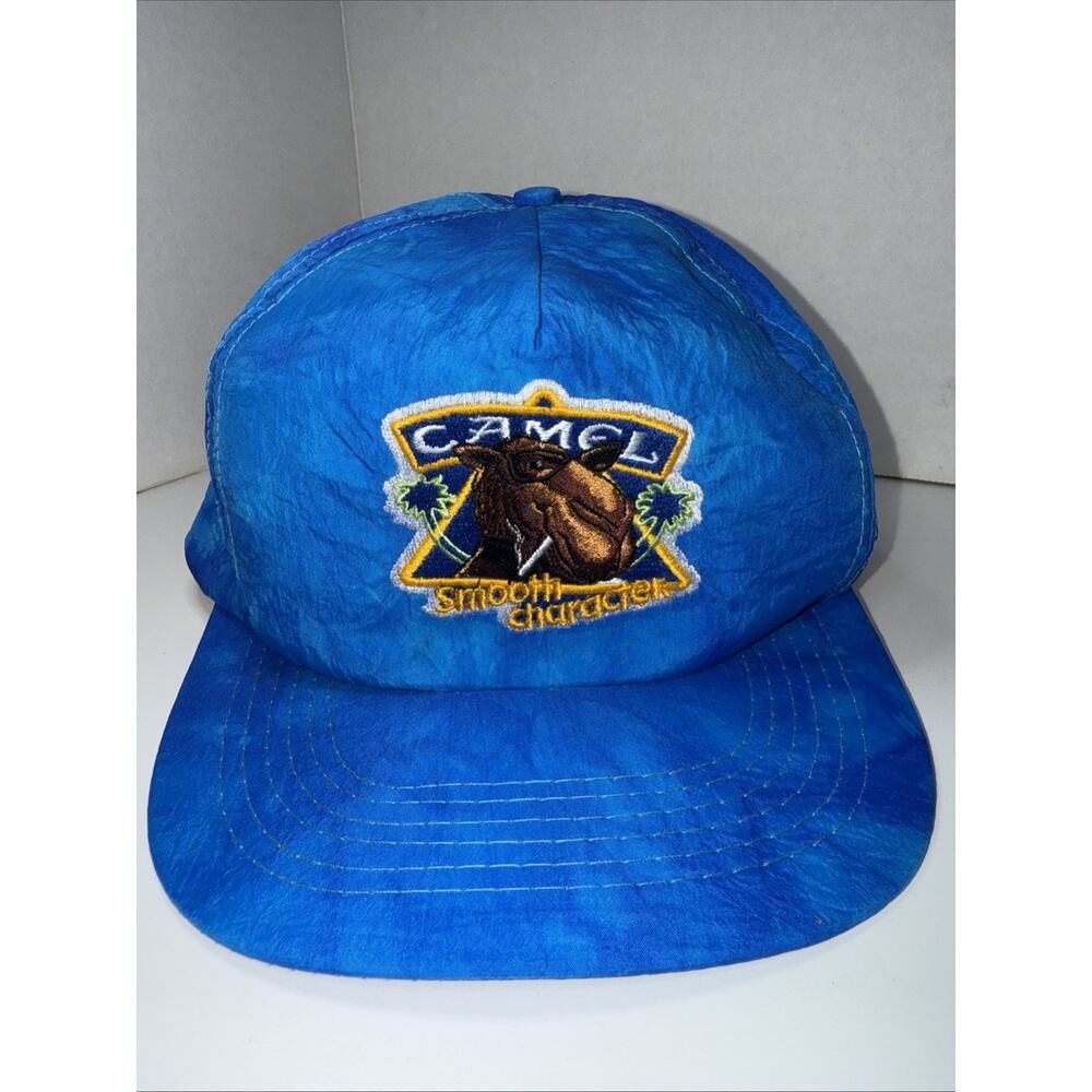 Vtg Joe CAMEL Cigarette Hat Smooth Character Snapback Blue Nylon Tie die